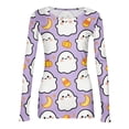 thumbnail image 4 of Halloween Long Sleeve Shirts for Women Slim Novelty Pumpkin Ghost Tunic Tops Holiday Spring Day Crew Neck Ribbed Basic Tees Purple Pink XL, 4 of 6