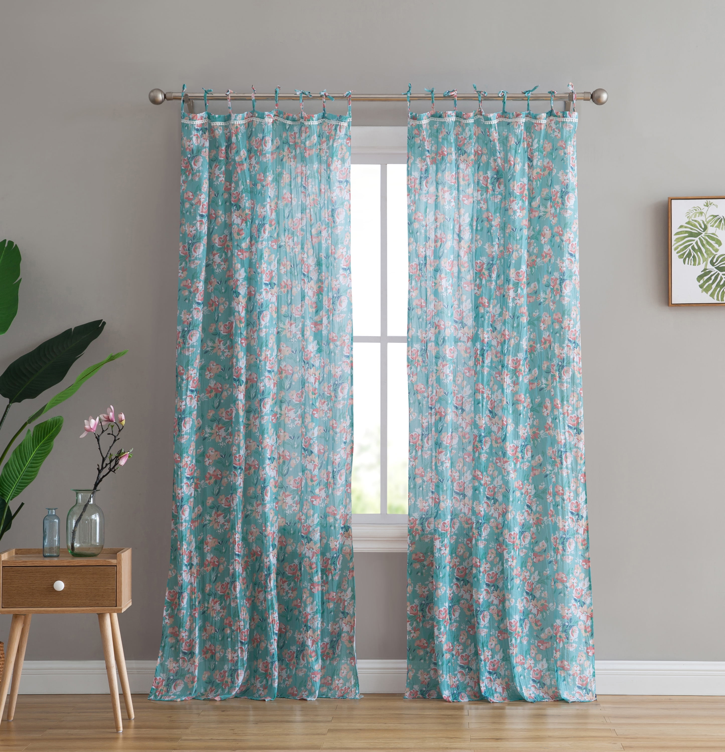 Peach & Oak Single Curtain Panel, Skyler Print, 95 inch