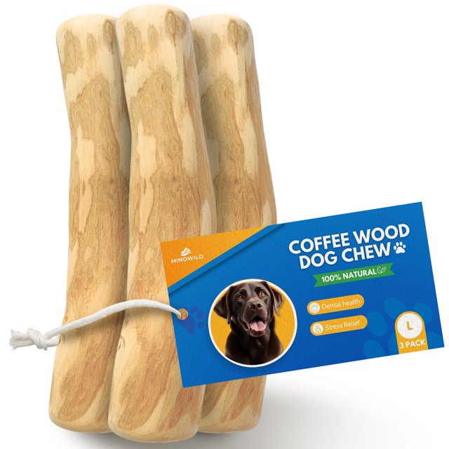 Juguete masticable para perro MINOWILD de madera de café, grande, 21 cm, paquete de 3