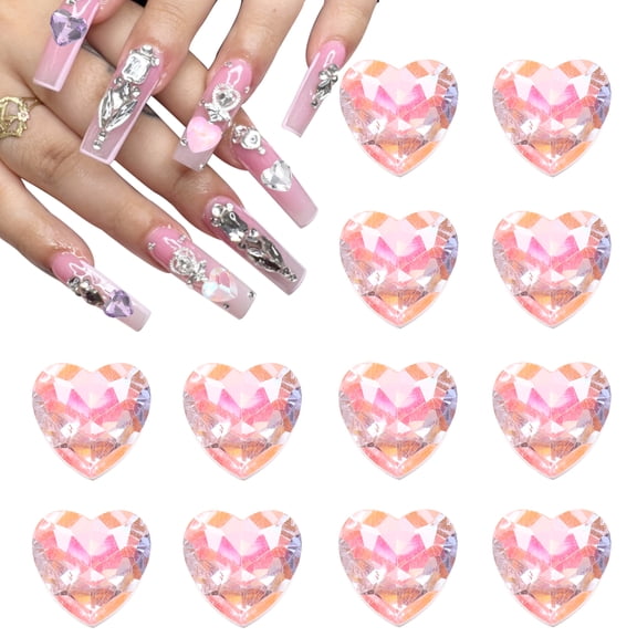 Uxcell 12pcs 10mm Heart Crystal Rhinestones Pointed Back Glass Rhinestone Gems for Jewelry Making Crafts, Pink