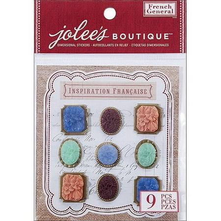 Jolee's French General Dimensional Stickers, 9-Pack, Matte Resin Flowers