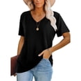 thumbnail image 2 of Summer Saving Wycnly Womens Tops Dressy Casual Short Sleeve V-Neck Solid Summer Shirts Casual Plain Lightweight Workout Tshirt Blouse Black L Clearance Clothes, 2 of 7