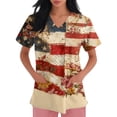 thumbnail image 3 of 4th of July Scrub Tops Women Casual Short Sleeve USA Flag Print Scrub Shirts V Neck Independence Day Celebration Party Scrubs Medical Nurse Workwear Nursing Uniform with Pockets Khaki 4XL, 3 of 4