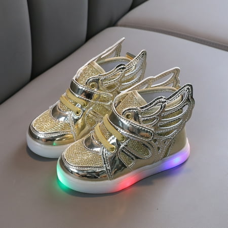 

kpoplk Toddler Sneaker Girls Bling Children Luminous Girls Light Led Kids Baby Shoes Sport Baby Shoes(Gold)