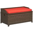 thumbnail image 2 of Outsunny Wicker Storage Bench Deck Box with Comfortable Cushion, Red, 2 of 9