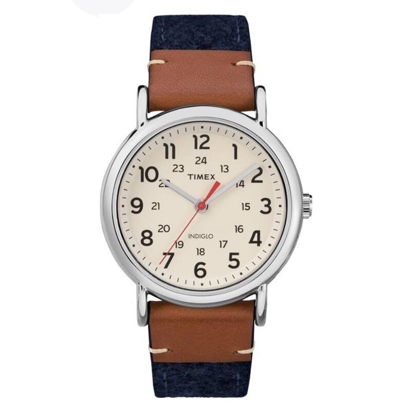 Unisex Weekender Blue/Brown/Cream Watch, Fabric & Leather Strap