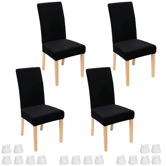 ChrumpTon 4 Pack Dining Chair Covers,Stretch Chair Covers,Chair Seat Covers for Dining Room Kitchen,Removable,Washable,Black