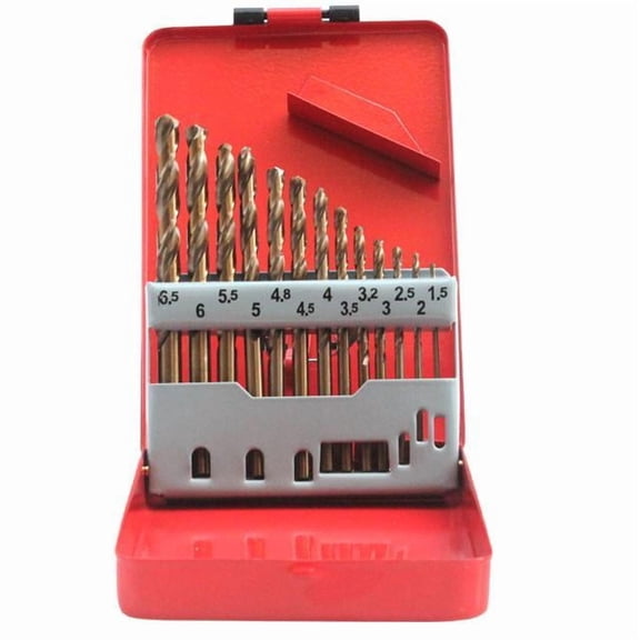 M35 Cobalt Round Straight Handle Metric Drill bit Set 1.5mm-6.5mm Drill Bits Suitable for Stainless Steel, Hard Metal, Cast Iron, Copper, Aluminum Plastic (1.5mm-6.5mm13pices)