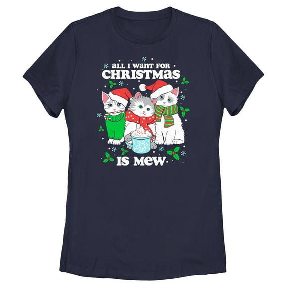 Women's Lost Gods All I Want for Christmas Is Mew Graphic Tee Navy Blue 2X Large