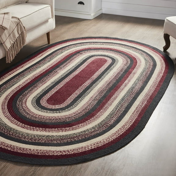 VHC Brands Jute Rug 60x96 w/Pad, Jute Area Rug, Accent Rug, Floor Decor, Braided, Connell Collection, Oval 60x96, Country Black