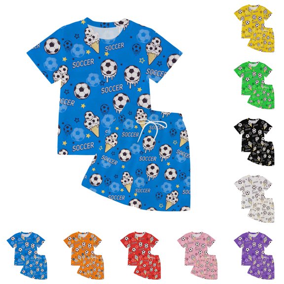 Letdown Boys Girls Ice Print Short Sleeve Tee with Shorts Two Piece Summer Casual Matching Outfit for Kids Summer Clothes Daily Comfor Wear
