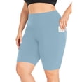 thumbnail image 2 of vigerkar Plus Size Shorts for Women Stretch High Waist Workout Yoga Short Leggings with Pocket Summer Fashion Fitness Shorts Sky Blue, 4XL, 2 of 6