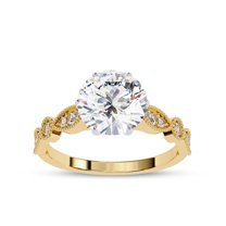 Solitaire Wedding Engagement Ring for Women | Center 8mm Round Cut Lab Created Moissanite Beaded Stackable Band Promise Rings in 10K Solid Yellow Gold Jewelry Gift for Her, Size 8