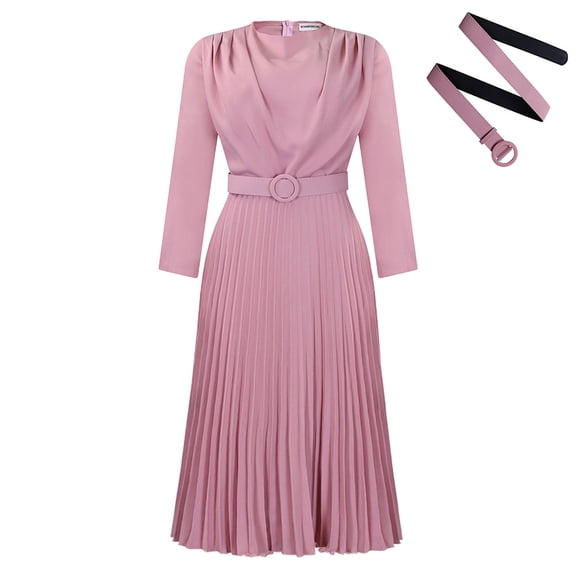 AURA Plus Size Autumn Pleated A Line Commuter Dress Elegant High Waist Midi OL Dress XL XXXL