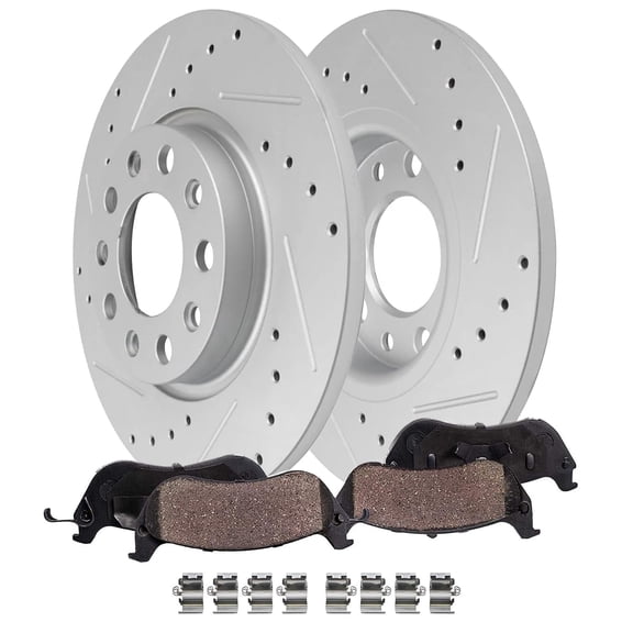 Detroit Axle - Rear Brake Kit for 2015-2017 Chrysler 200, 2014-2022 Jeep Cherokee, Drilled & Slotted Disc Brake Rotors Ceramic Brake Pads: 10.95'' Rotor