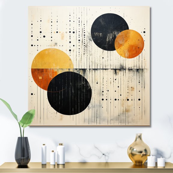 Designart "Minimalist Oasis Grey Orange Mid Century I" Abstract Collages Canvas Wall Art