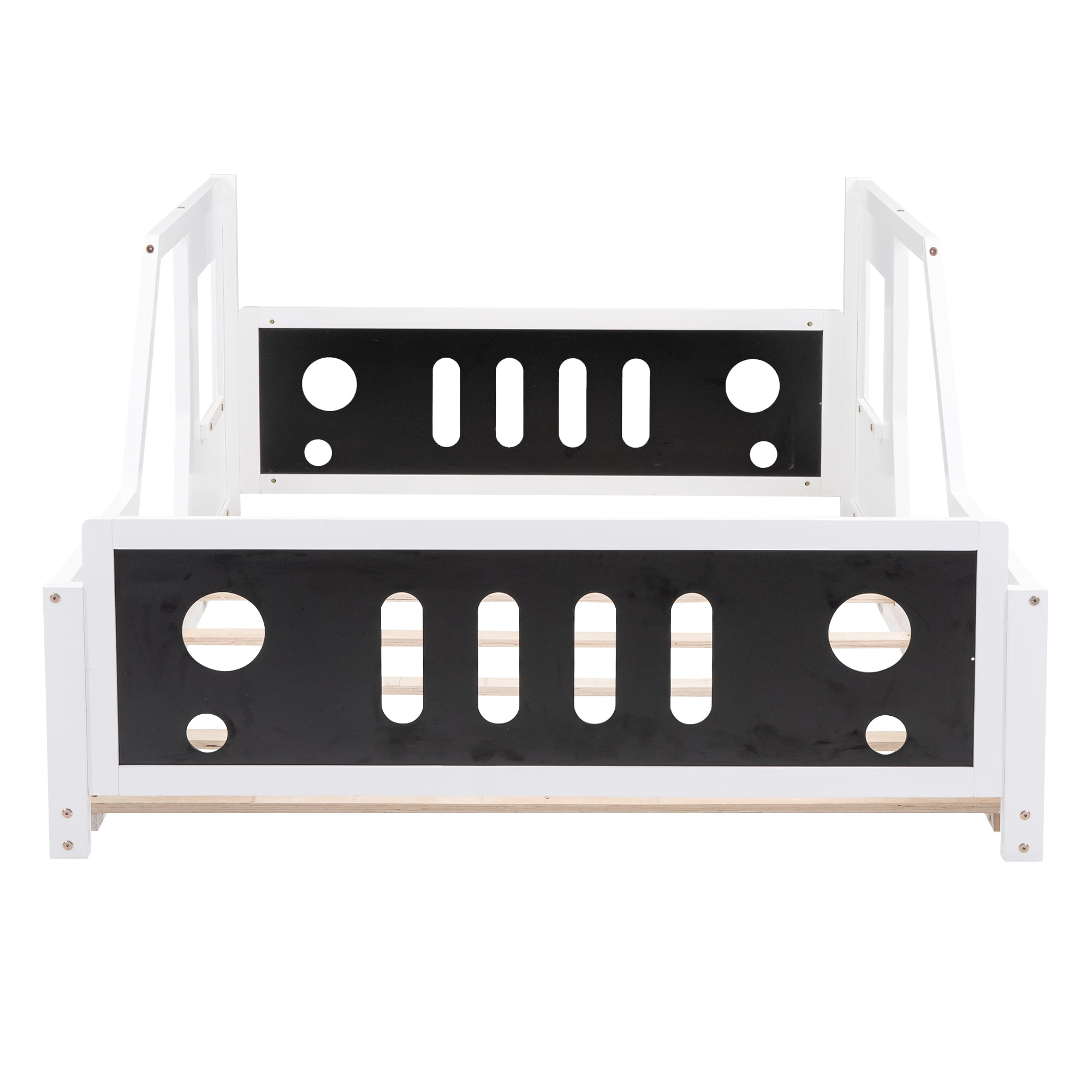 JERFIT Full Size Classic Car-Shaped Platform Bed with Wheels,White