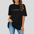 thumbnail image 2 of JIRNDf Hauts pour Femmes Tendance d'Été T-Shirts Surdimensionnés à Imprimé de Lettres Col Rond Manches Courtes Manches Courtes Décontracté Ample Sport Décontracté Uni Adolescentes Jolis T-Shirts Graphiques pour Femmes Chemises Noir TG, 2 of 4