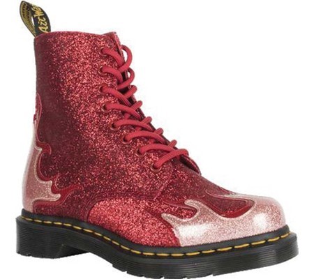 dr martens 1460 pascal black glitter flame flat ankle boots