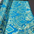 thumbnail image 2 of Metallic Floral Brocade Fabric 60" By Yard in Red Gold White Purple Blue Green (Turquoise / Gold), 2 of 4