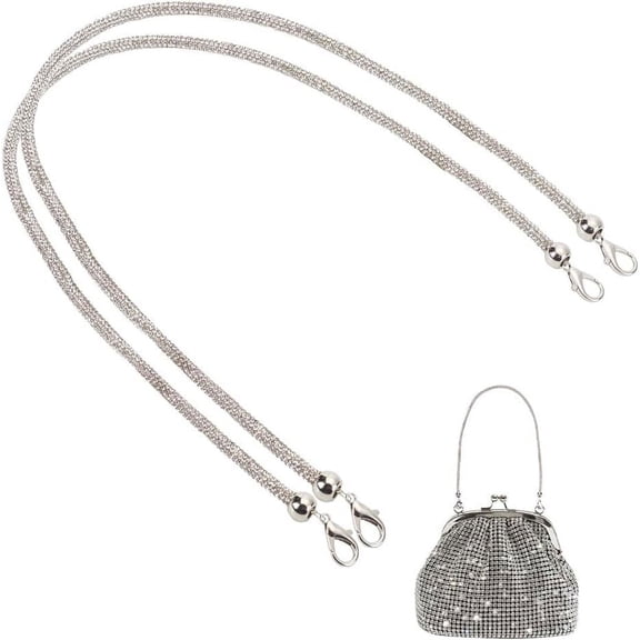 PH 23 Inch Rhinestone Bag Straps 2pcs Alloy Bag Handles 5mm Metal Bag Straps Short Purse Handles Handbag Handles Wallet Straps Bag Replacement Strap with Swivel Clasp for DIY Bags Platinum Platinum