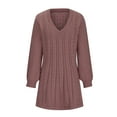 thumbnail image 6 of Lovskoo Sweater Dress for Women Knitwear Lantern Sleeve V-Neck Solid Color Pullover Dress Pink, 6 of 6