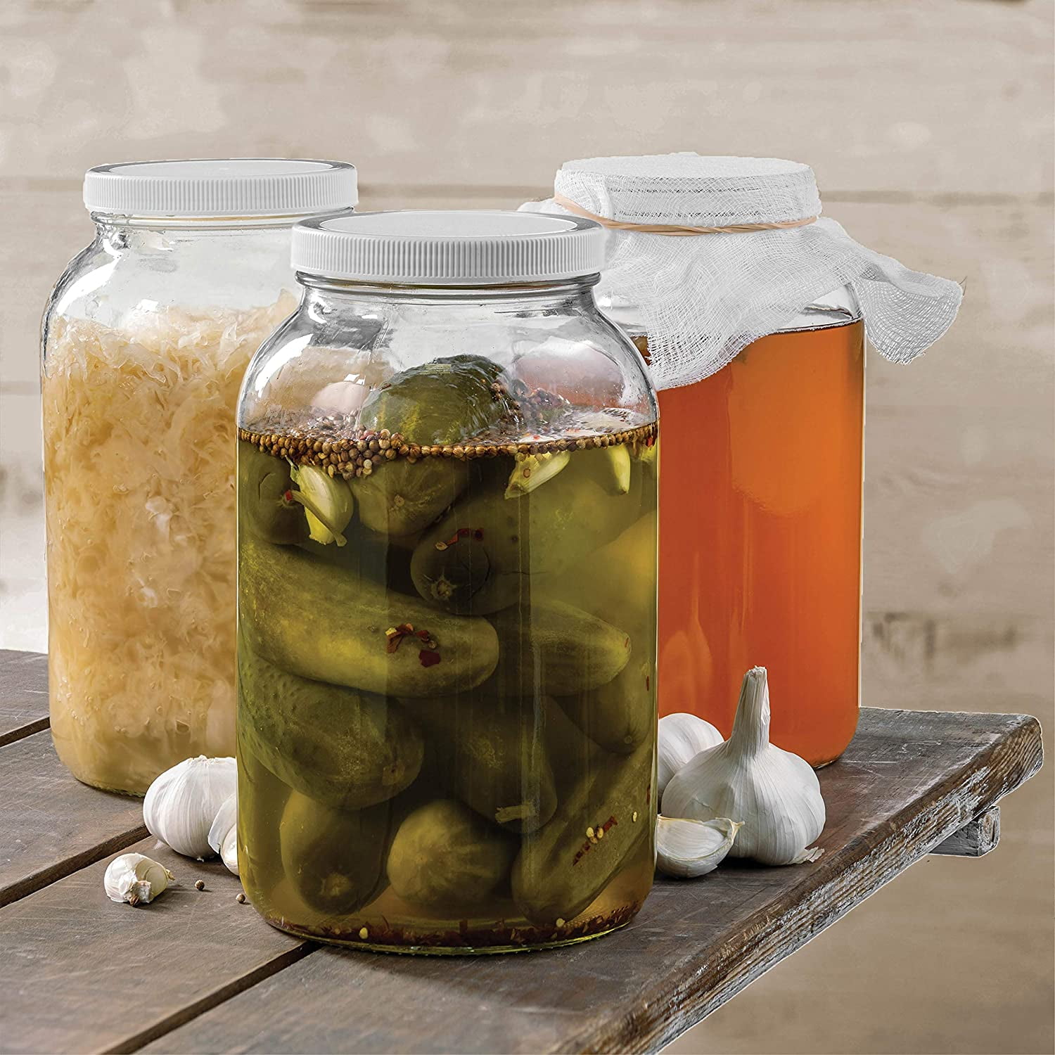 HFS(R) 1 Pack 1 Gallon Extra Large Glass Jar Wide Mouth with Plastic Lid