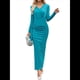 thumbnail image 1 of Elegante Vestido Plisado de Larga para Mujer, Vestido Ajustado, Prenda de Noche Versátil para Cenas Azul L, 1 of 9