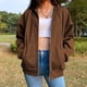 thumbnail image 3 of Chaqueta Sudadera básica para mujer, corte holgado, con capucha, estilo informal, con cremallera, ropa de calle, traje Kuymtek Cafés para Mujer, 3 of 6