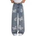 thumbnail image 2 of Ruyang Girls Ripped Jeans Elastic Waist Denim Pants Teens Baggy Wide Leg Distressed Jeans with Pockets Kids Streetwear Summer Pants, 2 of 8