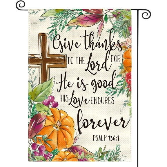 SM-XLHN Fall Thanksgiving House Flag 28x40 Inch Double Sided, Give Thanks to The Lord Harvest Holiday Yard Outdoor Decorative Flag