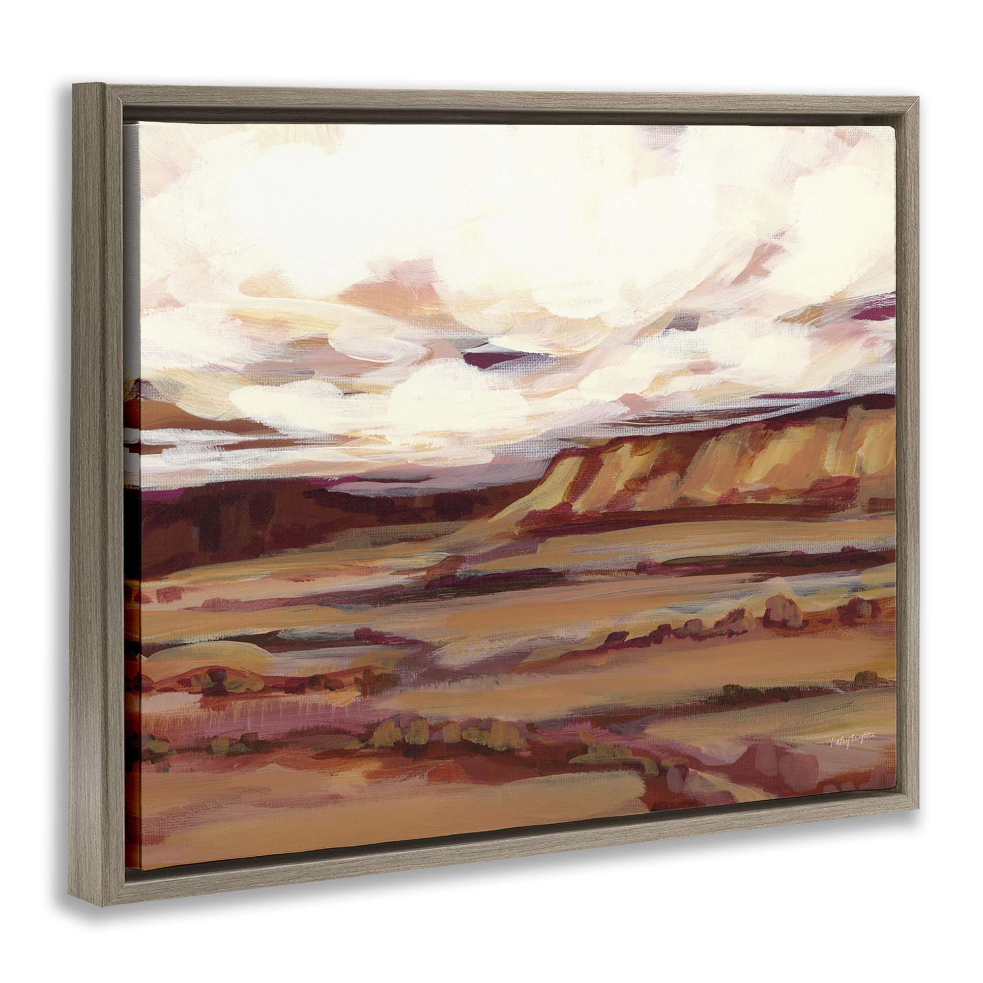 Stupell Industries Mauve Mesa Landscape Landscape Painting Brown Floater Framed Art Print Wall Art, 31 x 25