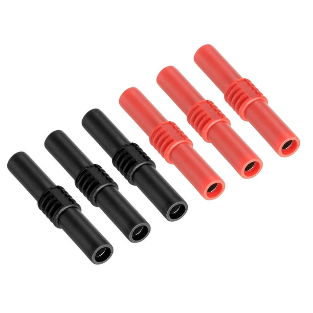 Paquete de 6 adaptadores de extensión hembra a hembra de enchufe banana de 4 mm, de cobre niquelado, negro y rojo