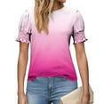 thumbnail image 5 of SELONE Womens T Shirts Crewneck Short Sleeve Tops Ruffle Cuff Summer Outfits Color Block Casual Clothes Pink 2XL, 5 of 6