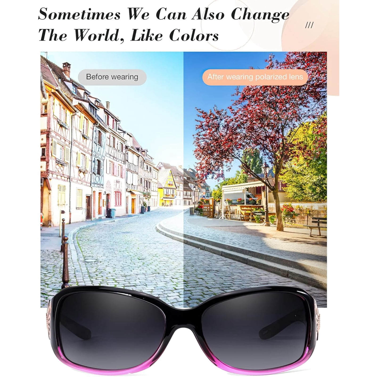 Polarized Sunglasses for Women with Wrap Around Butterfly Design, Trendy Jackie-O Style for UV400 Protection