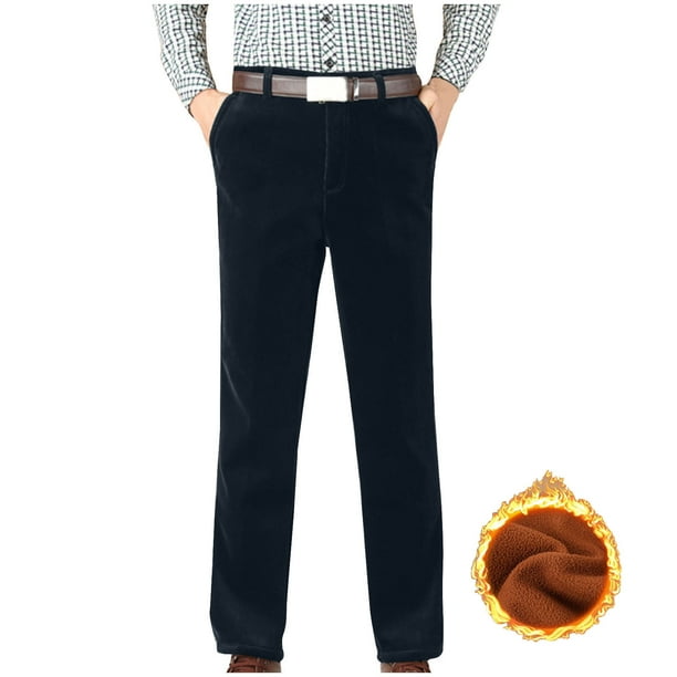 Pantalones largos para hombre, color liso, rectos, de tubo, con terciopelo, cintura alta, con cremallera y bolsillo, de pana, de poliéster.