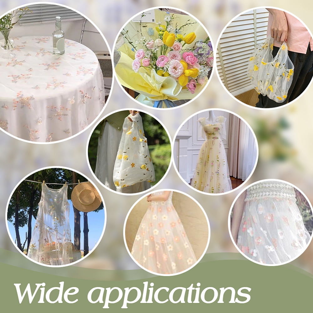 6 Yards Embroidered Flower Fabric 51inch Wide Mesh Embroidered Lace Trim Fiber Embroidery Tulle Fabric Soft Mesh Lace Material