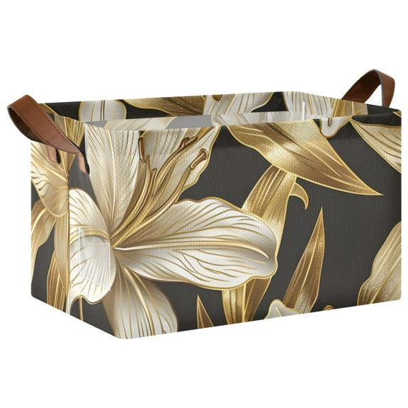 Ryvnso Golden Flower Storage Bins Large Basket Foldable Cube Toys Organizer with Handles 1 PC