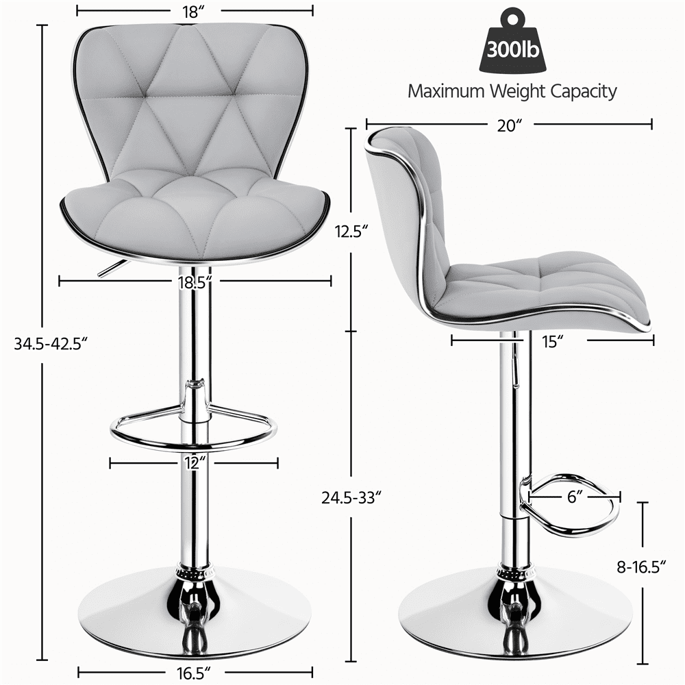 Alden Design Adjustable Mid-back Faux Leather Counter-Height Bar Stool, Set of 2, Light Gray