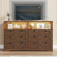 thumbnail image 4 of Cómoda moderna de madera con 6 cajones para dormitorio, luces LED, toma de corriente, organizador y soporte para TV de 55'', ancho, ideal para sala o recibidor – Antique Dark, 4 of 8