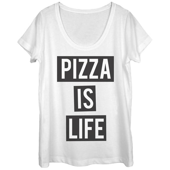 Women's Lost Gods Pizza is Life Scoop Neck White Medium