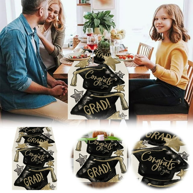 Graduation Themed Party Table Banner 2025 Decorative Runner For Kitchen Living Room Polyester Tablecloth Celebration