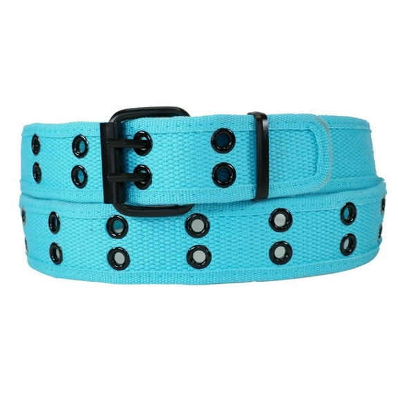 Aqua 2 Holes Row Metal Grommets Stitched Canvas Fabric  Web Belt