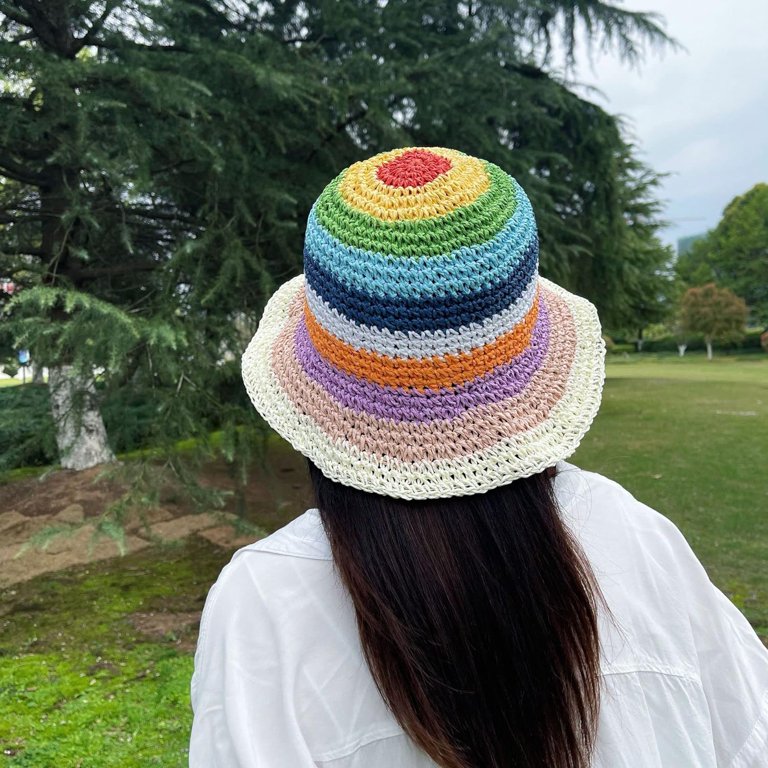 Women\'s Knitted Straw Bucket Hat - Packable Travel Sun Hat Beach Hat Amazon.com: Womens Casual Knitting Sun Hats Wide Brim  main image 2