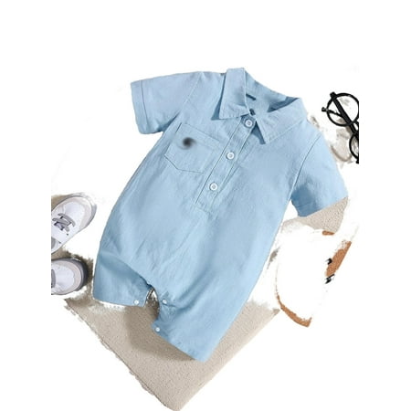 

Casual Cartoon Collar Shirt Short Sleeve Baby Blue Baby Rompers (Baby s)