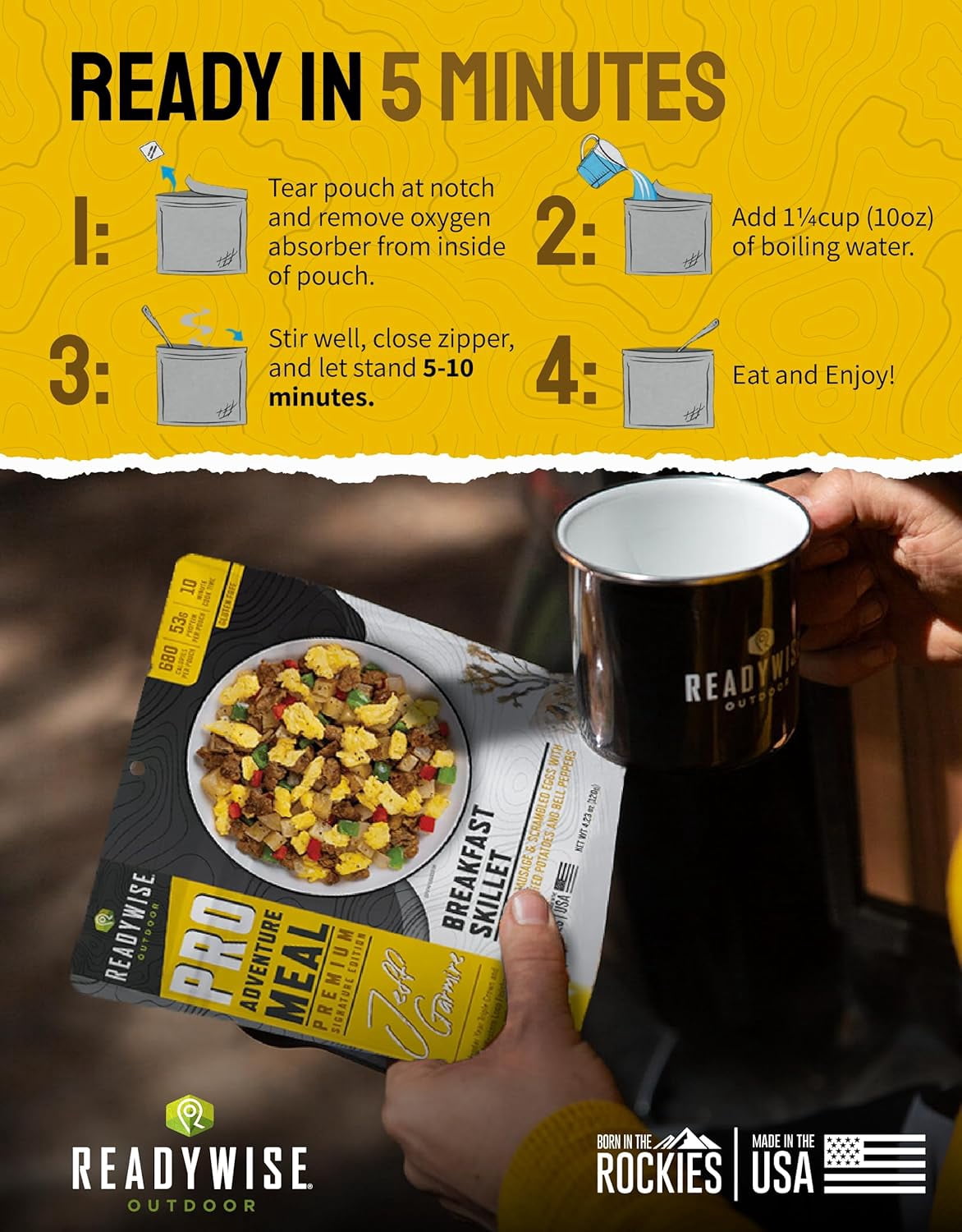 ReadyWise Outdoor Pro Adventure Meal, Breakfast Skillet, Freeze-Dried, 2 Servings/Pouch