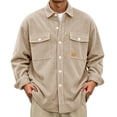 thumbnail image 2 of LODIENY Men Corduroy Shirt Jacket Casual Work Button Down Long Sleeve Vintage Regular Fit Shirts with Two Flap Pockets Khaki XXL, 2 of 7