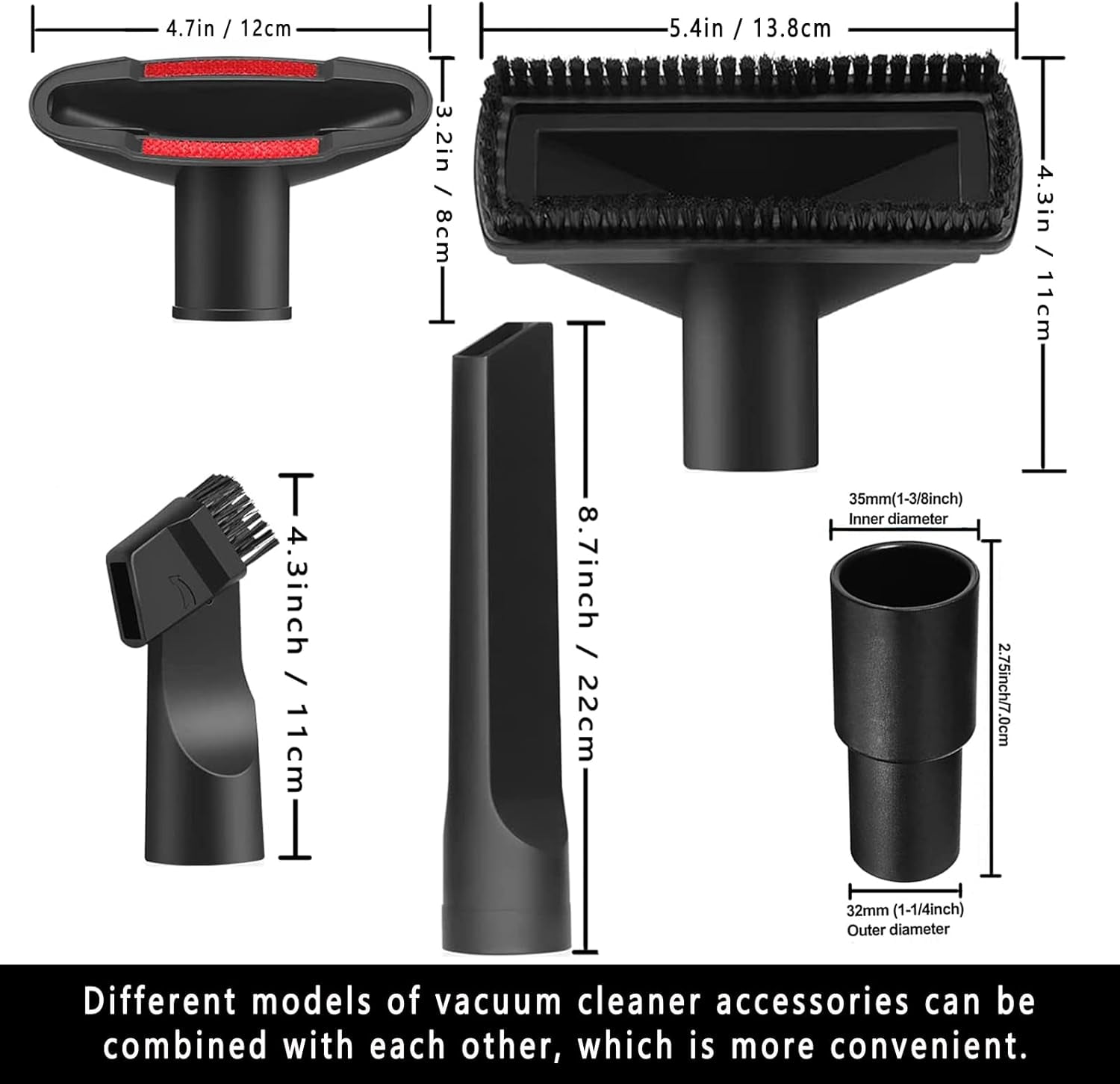 Universal Vacuum Attachment Kit Wet Dry Plastic Vacuum Hose Adapter 1-1/4" Vacuum Cleaners Accessories with Horse Hair Brush Extension Wand Flexible Crevice Tool Adapter for Shop Vac (7PCS)