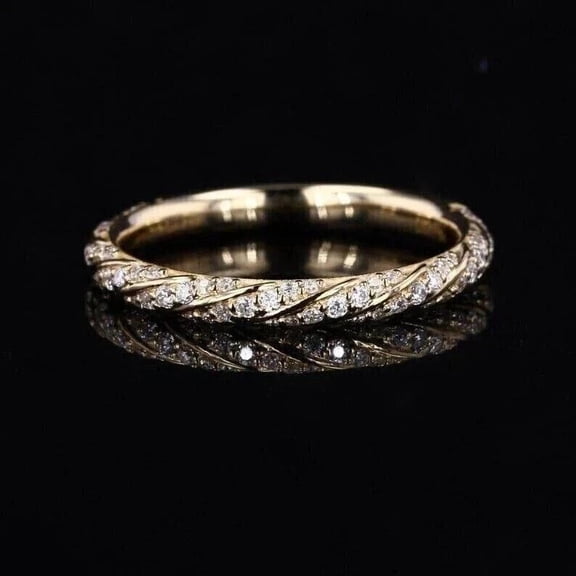 OM Jewels Elegant Wedding Band Ring 14K Yellow Gold Plated 2Ct Moissanite Silver