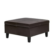 Joveco 27?? Tufted Storage Ottoman- Waterproof Brown Faux Leather Square Ottoman- Upholstered Coffee Table Footrest with Sturdy Wood Legs